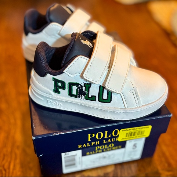 Polo by Ralph Lauren White/ Navy/ Green Heritage Court 111 Graphic EZ Sneakers - Picture 1 of 6